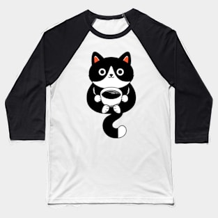 Cat Drinking Coffee Baseball T-Shirt